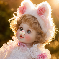 Poupée Reborn de 18 pouces en vinyle intégral avec costume de chat, bandeau oreilles de chat, queue et cheveux bouclés, poupée nouveau-né pour jeu d'imitation