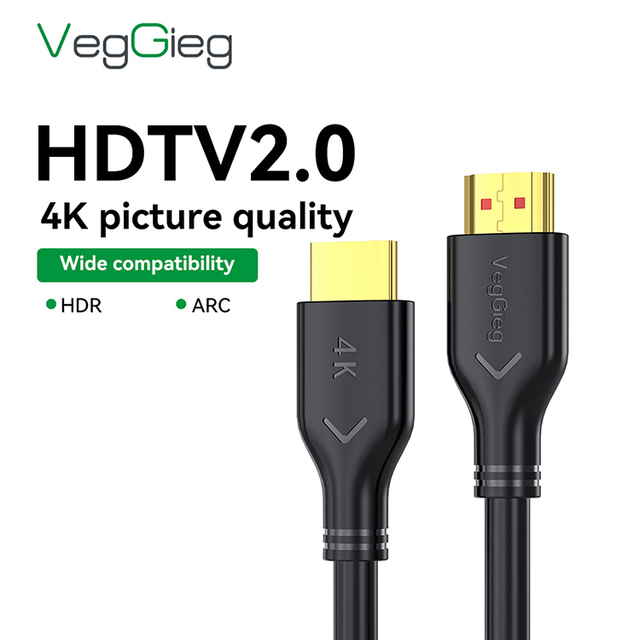 VegGieg HDMI 2.0 Cable 4K 60Hz HDR ARC High Speed HDMI Male to Male Cord for HDTV Monitor Projector