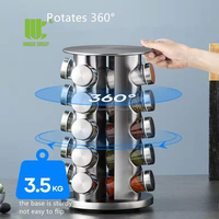 Organisateur de rangement pour épices en acier inoxydable, type carrousel tour, pliable et rotatif, 20 pots, 5 niveaux, pour cuisine, avec étiquettes réutilisables