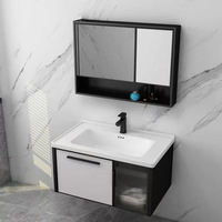 Vanité de salle de bain en bois avec évier ensemble de toilettes salle de bain moderne hôtel tenture murale armoires de salle de bain de luxe et vanités