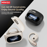Miniso MS150 Headset Bluetooth 5.4 nirkabel, Headset nirkabel untuk olahraga dengan daya tahan lama, translasi AI cerdas, pengurang kebisingan