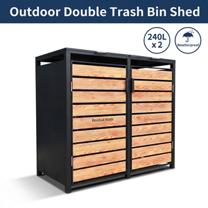 3 Sortings Outdoor Metal <strong>Wheelie</strong> <strong>Bin</strong> <strong>Storage</strong> Shed Open Top Structure with Rolling Lid for Waste <strong>Bins</strong> Management - Product Image 5
