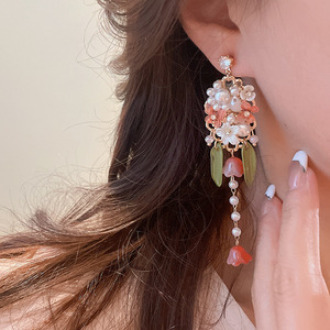 Kaimei 2022 boucles d'oreilles mode bijoux argent aiguille bohème longues perles acrylique boucle d'oreille super fée fleur gland boucles d'oreilles goutte - Product Image 5