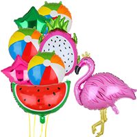 Ensemble de ballons en aluminium à thème fruits tropicaux : Flamant rose, Ananas, Cocotier, Orange, Kiwi, Citron vert, Étoile – Décoration pour fête hawaïenne, été, plage, piscine