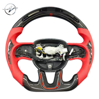 Volante Deportivo de Lujo Personalizado en Rojo, Fibra de Carbono Forjada, Cuero Perforado, 4 Palancas, 40 mm, con Luces LED y Palancas de Cambio