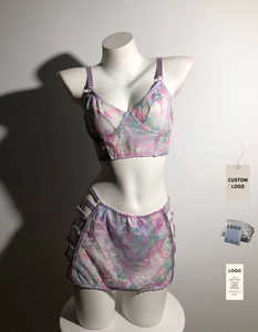 ชุดชั้นในเซ็กซี่แบบซีทรู 3 ชิ้น ลายมัดย้อม สำหรับคืนแต่งงาน/วันวาเลนไทน์  ชุดบรา กางเกงใน และชุดชั้นในแบบผูกเชือกสำหรับผู้หญิง - Product Image 1