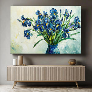 Impasto <span class=keywords><strong>Iris</strong></span> Bouquet Canvas Wall Art - <span class=keywords><strong>Van</strong></span> <span class=keywords><strong>Gogh</strong></span> Style Floral Canvas Print Wall Art para decoración de sala de estar y dormitorio - Product Image 1