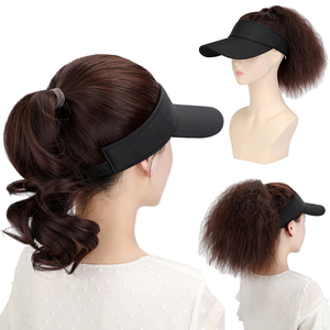 Perruque queue de cheval haute pour femme avec chapeau, ondulations naturelles, boucles crépues, longue, avec bonnet en dentelle pour le printemps et l'été - Product Image 1