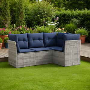 Conjunto de Sofás de Patio de Ratán Sintético Gris con Cojines, Muebles de Jardín para Exteriores, Diseño Contemporáneo Impermeable - Product Image 2