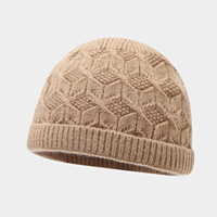 Bonnet en tricot jacquard diamant vintage, chaud et confortable pour l'automne et l'hiver, style simple et uni avec revers.