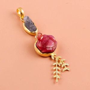 Pendentif en argent sterling 925 avec pierres précieuses, kyanite naturelle, améthyste, grenat, pierres précieuses brutes plaqué or, bijoux anciens - Product Image 3