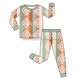 Hot Sell Kids Girls Tight Two Pieces Sets Western Aztec Pattern Children Bamboo Soft Pajamas Outfits for Girls