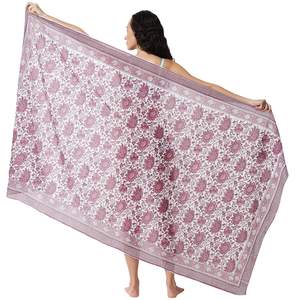 ผ้าซิ่นพิมพ์ลายมือแบบบล็อกพิมพ์ลายไวน์พลัมสำหรับผู้หญิง ผ้าคลุมบิกินี่น้ำหนักเบา เหมาะสำหรับใส่ไปชายหาดและรีสอร์ทในฤดูร้อน - Product Image 1