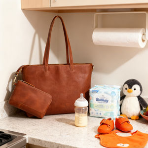 Nhà Sản Xuất OEM Da Tote Tã Túi Cổ Điển Cognac Vegan Da Mulri-Chức Năng Mẹ Túi Xách Vai Túi Với Ví - Product Image 4