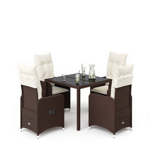 Set Bistrot da Esterno in Polyrattan per 4 Persone con Cuscini, Arredamento da Giardino dal Design Contemporaneo, Colore Marrone - Product Image 1