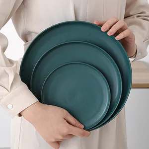 Nordic Eenvoudige Stijl Keramische Porselein Matte Dark Army Green Kleurrijke Servies Platen Set Magnetron Veilig Reactieve Servies