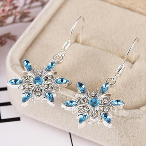 <b>Silver</b> Plated Aqua Blue Rhinestone Snowflake <b>Dangle</b> <b>Earrings</b> Trendy Christmas Jewelry Gift For Women - Product Image 2