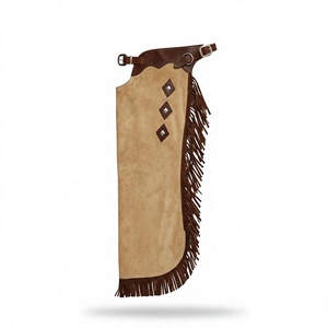 Pantalones de cuero estilo western con flecos, cinturón de tejido de mimbre hecho a mano, longitud completa, unisex, para equitación, color marrón oscuro, decoración con borlas - Product Image 1