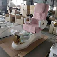 Chaises de spa pour les pieds en cuir rose sur base blanche luxueuse, inclinables, avec massage électrique, nouvelle chaise de pédicure pour salon de manucure avec lampe