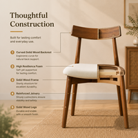 Chaise de salle à manger moderne en bois massif, écologique, avec dossier incurvé et assise rembourrée, pour la maison, le bureau et la salle à manger