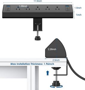 Pince de bureau américaine prise multiprise avec <span class=keywords><strong>4</strong></span> ports USB C PD 20W 5 prises CA/protection contre les surtensions bande d'alimentation de bureau 6 ports USB - Product Image 6