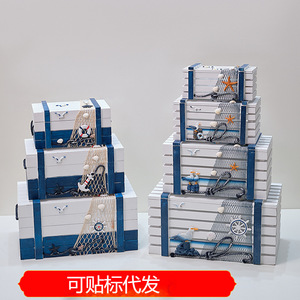 Mediterranean Style Wooden <b>Storage</b> <b>Boxes</b> Set Of 4 Stackable Rectangular Toy Organizer For Living Room Pine <b>Material</b> - Product Image 5