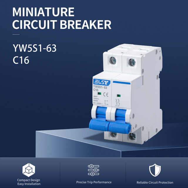 EAST New Original MCB YW5S1-63-C16 Miniature Circuit Breaker 2P 1-63A 400V Rail Mounting with LI Protection