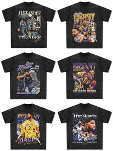 Camiseta de atleta con estampado de estrellas, estilo urbano, holgada y casual, con efecto vintage desgastado, de manga corta. - Product Image 2