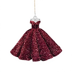 Robe de mariée rouge style princesse, manches trois-quarts, col en V, dos en dentelle brodé, taille empire, dos nu, illusion asymétrique - Product Image 2