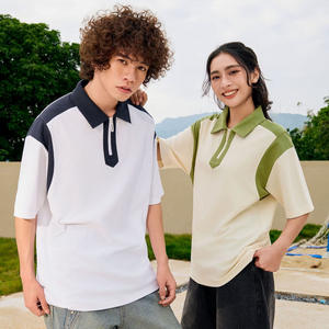 <span class=keywords><strong>Polo</strong></span> Casual de Manga Corta para Pareja para Primavera y Verano Estilo Japonés Sencillo 240 Gramos Contraste Geométrico en el Hombro para Hombre - Product Image 5