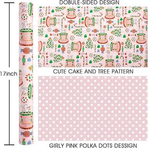 Papier d'emballage lithographique double face imprimé avec des motifs de bonbons et sucettes de Noël roses sur le thème des filles mignonnes - Product Image 6