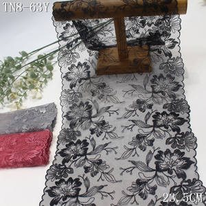 Bordado de encaje de flores de la fábrica de China 23cm negro rojo gris claro gasa bordada encaje ecológico para sujetador Lencería - Product Image 1