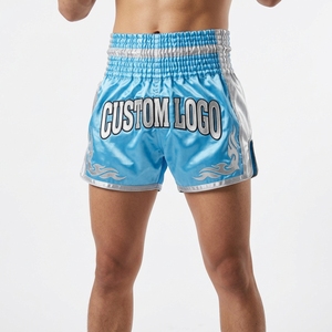 Shorts de boxe Muay Thai pour adultes de haute qualité, logo personnalisé sur le devant, 100% polyester, séchage rapide, respirant, shorts d'entraînement BJJ MMA - Product Image 4