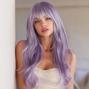 <span class=keywords><strong>Parrucca</strong></span> Sintetica Nuova Collezione 2026 per Donna, Onde Piccole, Frangia Naturale, Sfumatura <span class=keywords><strong>Rosa</strong></span> Viola, <span class=keywords><strong>Capelli</strong></span> Lunghi Ricci Modello Highlight - Product Image 3