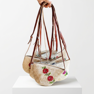 Sac fourre-tout en paille écologique pour femme avec fermeture éclair, broderie florale, style bohème, sac à bandoulière léger pour la plage et l'usage quotidien - Product Image 4