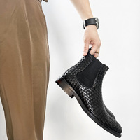 Sepatu Boots Chelsea Kulit Sapi Rajut Tangan Pria Baru Musim Gugur & Dingin WITHCOCO - Sepatu Kulit Ringan Model Slip-On Stylish dengan Logo Embos