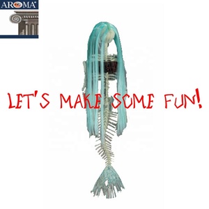 Decoraciones del Día DE LA Muerte de Halloween, modelo de esqueleto de sirena de plástico colgante con pelo azul para fiestas en casas embrujadas - Product Image 5