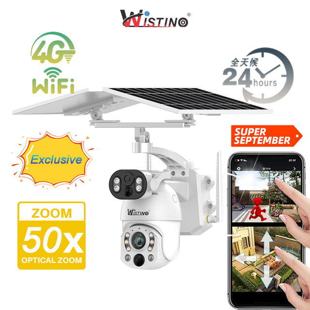 Wistino 4G Double Panel Solar Security Camera 99X Optical Zoom Human Face Recognition Night Vision Full Color Solar Cctv Camera