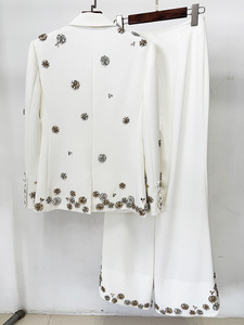 Completo da Ufficio Donna 2026 <span class=keywords><strong>con</strong></span> Strass, Blazer Monopetto a Maniche Lunghe <span class=keywords><strong>con</strong></span> Risvolto e <span class=keywords><strong>Pantaloni</strong></span> a Zampa <span class=keywords><strong>con</strong></span> <span class=keywords><strong>Spacco</strong></span>, Tinta Unita, 2 Pezzi - Product Image 4