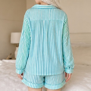 Custom Autumn Women Lounge Wear Pajamas Set Nightgowns <strong>Pyjama</strong> Sets Lady Pjs Breathable Sleepwear Women Casual Striped Nightwear - Product Image 4