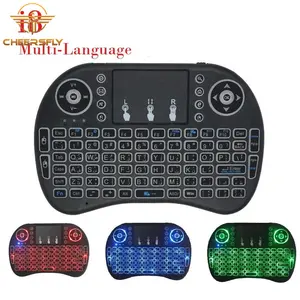 I8 Mini 2.4G kablosuz klavye Touchpad renkli arkadan aydınlatmalı hava fare rusça İspanyolca İbranice için Android TV kutusu PC PS3/PS4