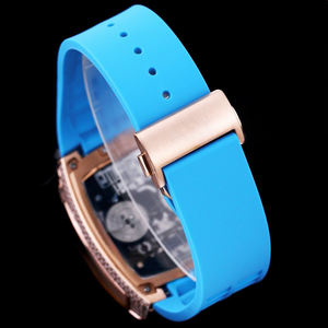 Reloj Deportivo con Correa Amarilla, Caja de Acero Chapada en Oro Rosa, Bisel con Diamantes, Mecanismo Esqueleto, de Alta Calidad y Lujo - Product Image 6