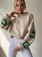 Sweat-shirt à col montant pour femme OEM, coupe décontractée, color block, 100% coton molletonné, pull oversize