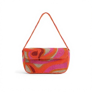 Bolso bandolera tipo saddle con cuentas de estilo bohemio color naranja para mujer - Product Image 1