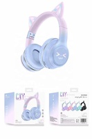 Casque sans fil pliable BT612 avec oreilles de chat mignonnes, LED à dégradé de couleurs, casque de jeu avec micro, style dessin animé
