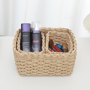Handgemachte umwelt freundliche Vorrats behälter Natural Grass Rope Woven Recta ngle Organizer <span class=keywords><strong>Bins</strong></span> Home Decor Stoff korb - Product Image 2
