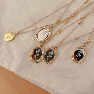 Ciondolo Vintage Placcato Oro con Cammeo Floreale, Catena con Perline Satellite, <span class=keywords><strong>Gioielli</strong></span> Romantici in Stile Cottagecore Francese per Donne - Product Image 3