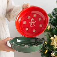 Maßgefertigtes Weihnachts-Tafelgeschirr Rot Grün Weiß Mikrowellengeeignetes Keramik-Geschirrset Familiengröße Schüsseln Teller Tassen für Weihnachten