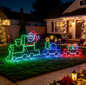 Tren de Papá Noel con Marco de Acero LED Impermeable para Exteriores, Árbol de Navidad de 190x3x60CM, Decoración Navideña con Figuras y Luces de Cuerda - Product Image 1