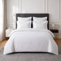 Linge de lit d'hôtel blanc à rayures de 3 cm, ensemble de draps, vente en gros, fournisseur direct OEM personnalisé